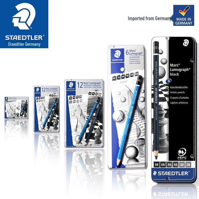 Staedtler 100 G6 Blue Barrel Sketching Pencil Set with Iron Box