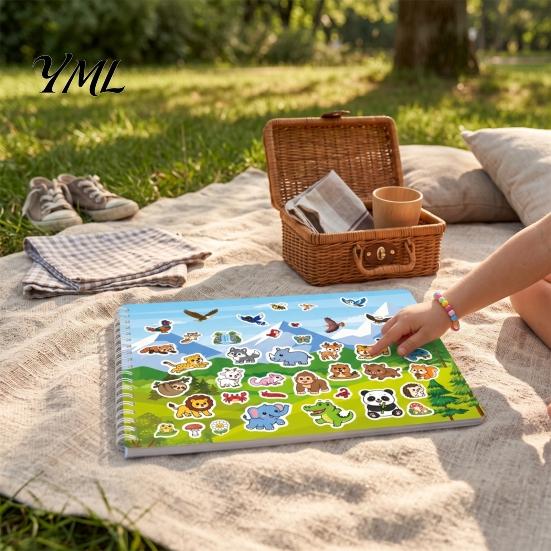 Educational Toys for Toddlers Coloring Book with Animal Stickers, Rich Cartoon Patterns Coil Binding Creative Drawing Pads Children Book, Kids