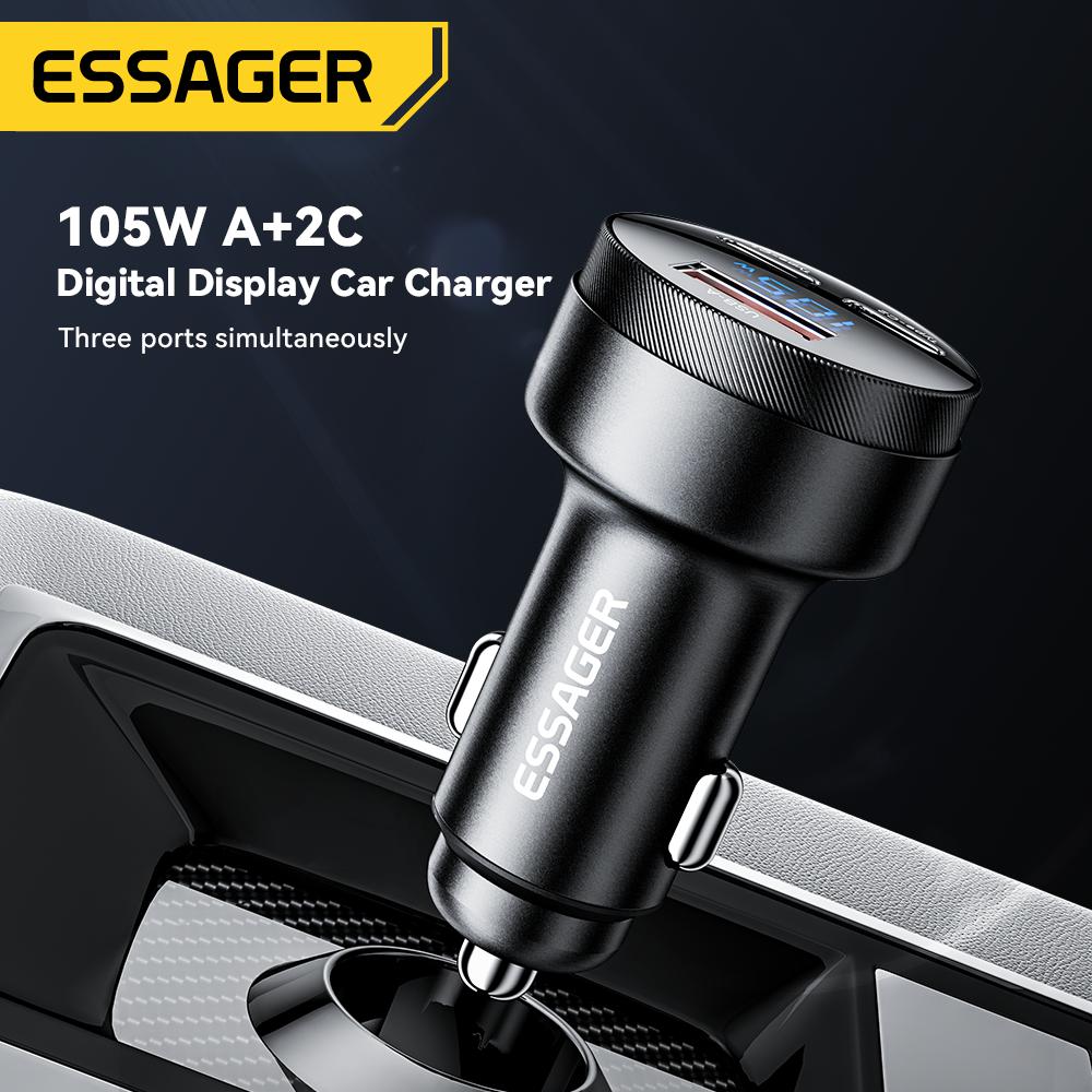 Автомобильное зарядное устройство Essager USB C 105 Вт Быстрая зарядка PD3.0 QC4.0 3.0 SCP PPS USB Type C Быстрая зарядка для iPhone 15 14 13 Samsung Xiaomi