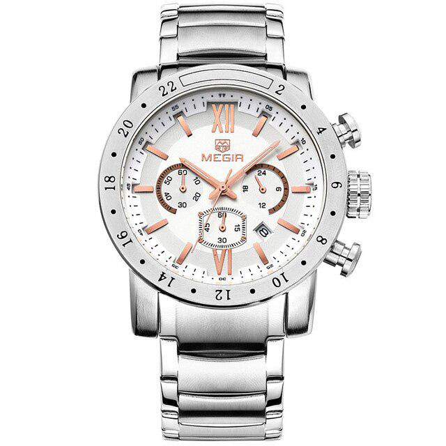 Megir Original Quartz Men Watch Stainless Steel Business Wrist Watches Clock Men Big Dial Waterproof Luminous Relogio Masculino