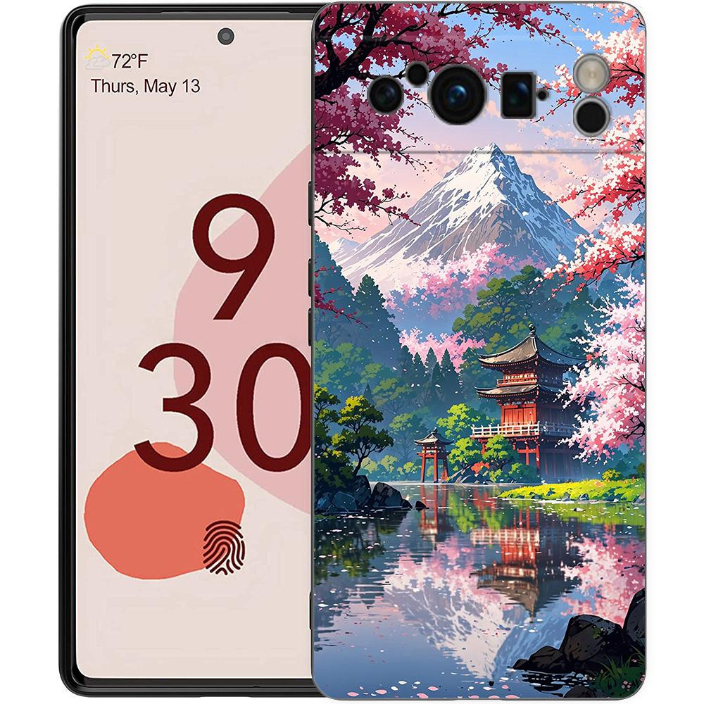 Япония Гора Фудзи Картина Цветение сакуры Чехол для телефона Google Pixel 9 8 9A 8A 7 7A 6 Pro XL 6A 5G Черный Мягкая задняя крышка из ТПУ