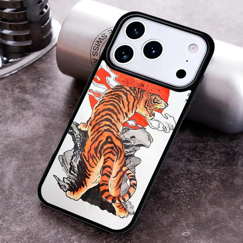 Японский чехол-тигр для iPhone 17 16 15 Pro Max Air 14 13 12 11 Plus Ударопрочный чехол