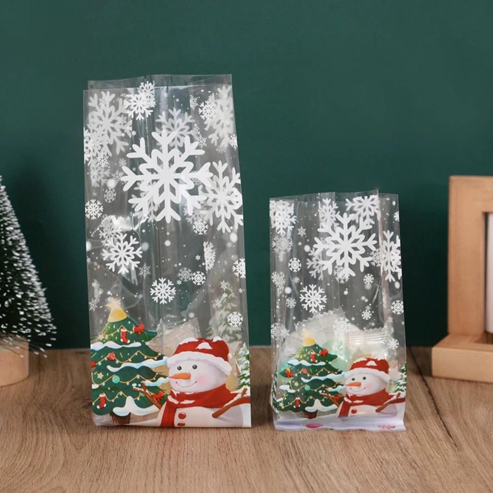 50/100 шт. прозрачные рождественские пакеты для печенья в виде снеговика, зимние пакеты для упаковки конфет