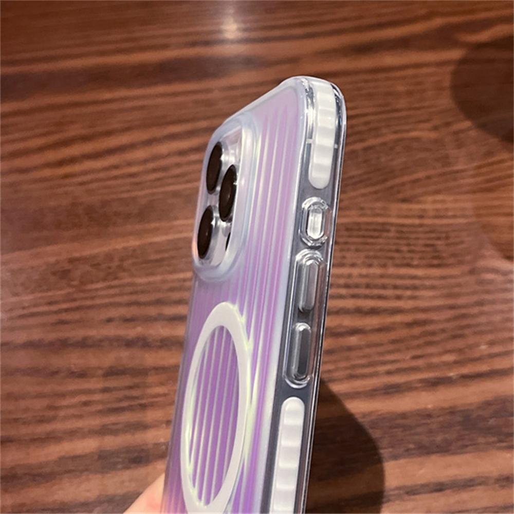 Роскошный Лазерный Градиентный Полосатый Магнитный Чехол Aurora Для Magsafe Для iPhone 17 15 14 13 16 Pro Max Plus Беспроводная Зарядка Чехол