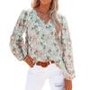 Fashion Women's Casual Tops Spring/Summer V-neck Lantern Sleeve Floral Chiffon Shirt Top with Lining Comfortable and Versatile T-shirt for Ladies