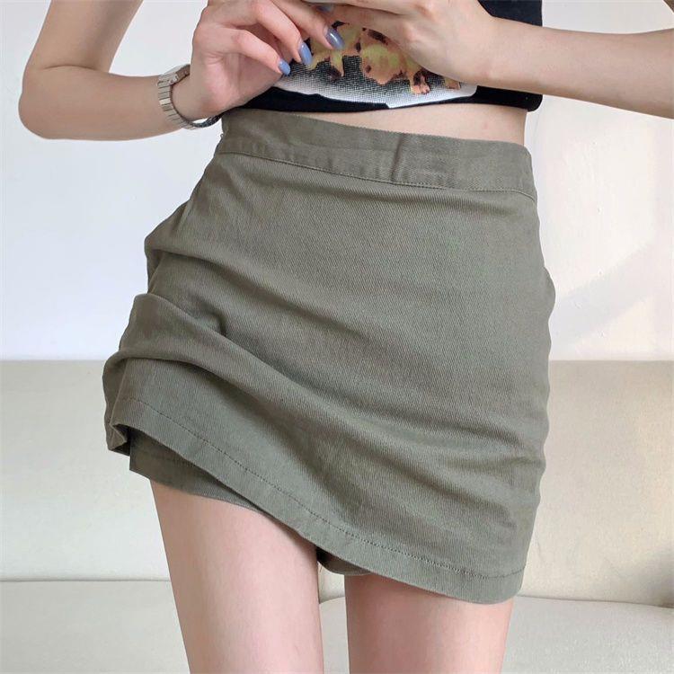 High Waist Versatile Skirt Women's Summer Thin Spice Girl Hip-wrapped Short Skirt Anti-light A-word Culottes High Waist  Green Asymmetric Wrap Skort