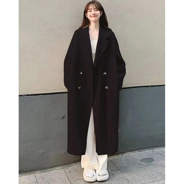 Autumn Winter Retro Loose Female Overcoat Ladies Windbreak Women's Coat Double-Breasted Loose Long Trench Coat