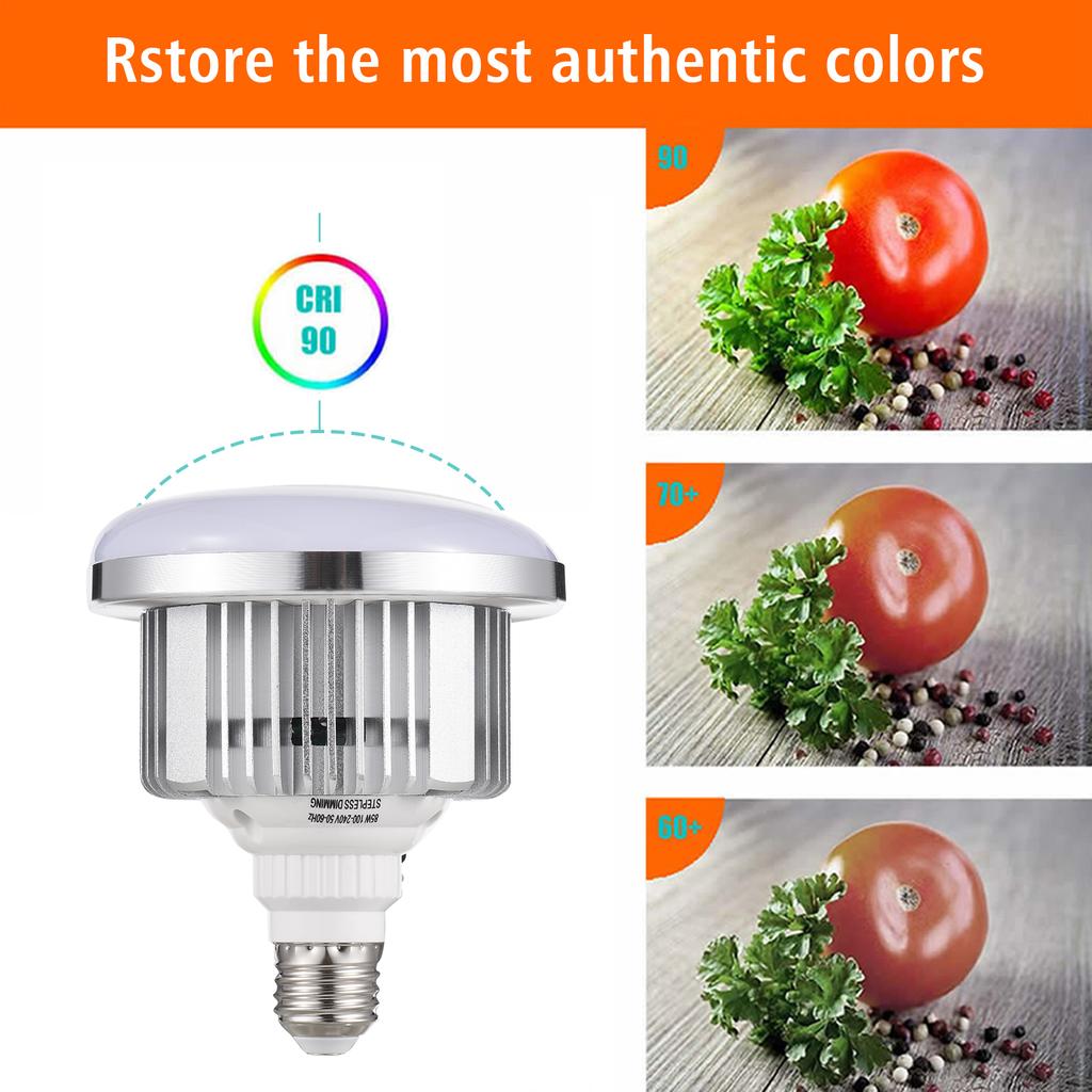 2pcs 85W LED Light Bulb 3200K-5500K Photography Lamp Bulb Energy-saving Adjustable Brightness E27