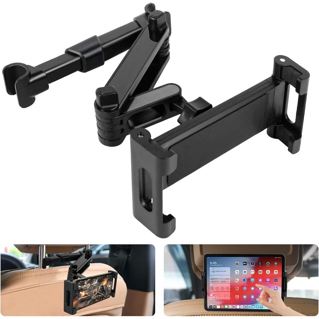 Car Headrest Tablet Mount,Car Back Seat iPad Holder with Foldable Extension Arm,360° Rotating Car Tablet Holder for Kids for iPad Pro, Air, Mini