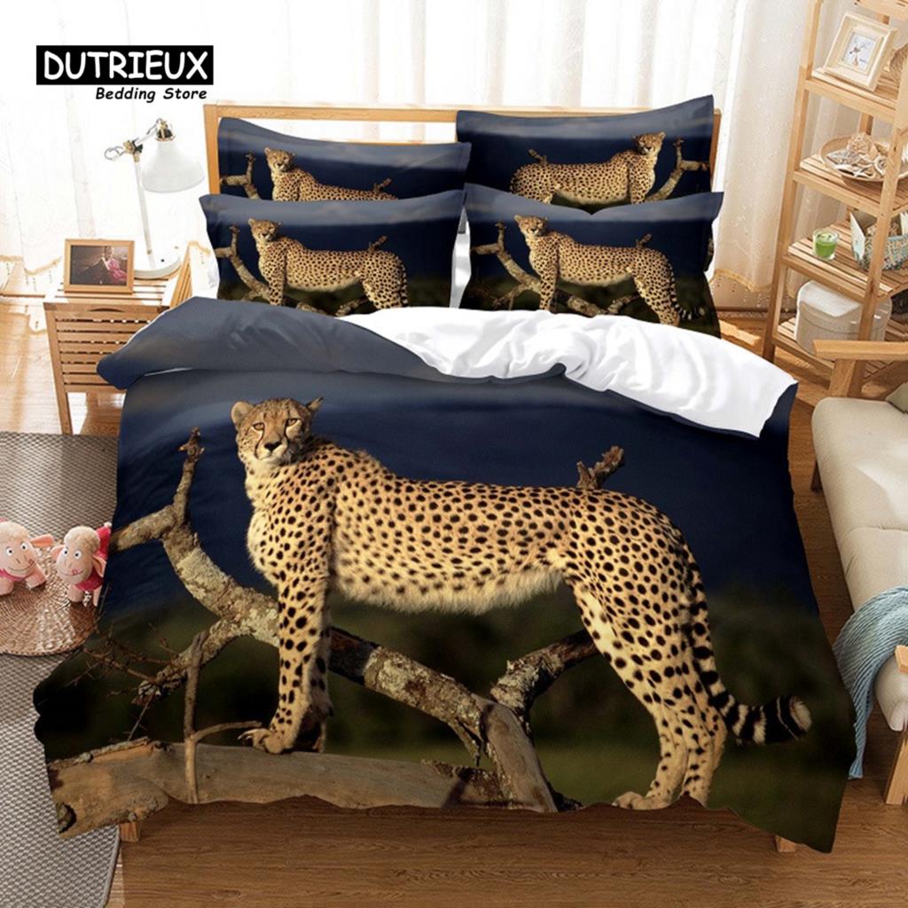 3pcs Duvet Cover Set, Agile Leopard Bedding Set, Soft Comfortable Breathable Duvet Cover, For Bedroom Guest Room Decor