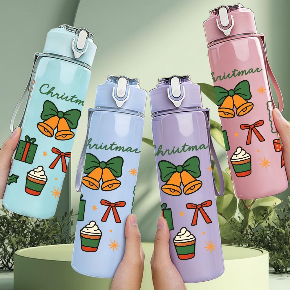 1PC Christmas Gift Box 750ml Color Plastic Sports Water Bottle Leakproof Flip Straw Lid Suitable for Sports Office Home Use