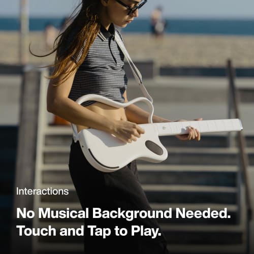 LAVA GENIE Sampler Guitar, No Strings, Hundreds of Instrument Presets, Onboard Speaker, Foldable and Detachable, White, 30.5 inches.