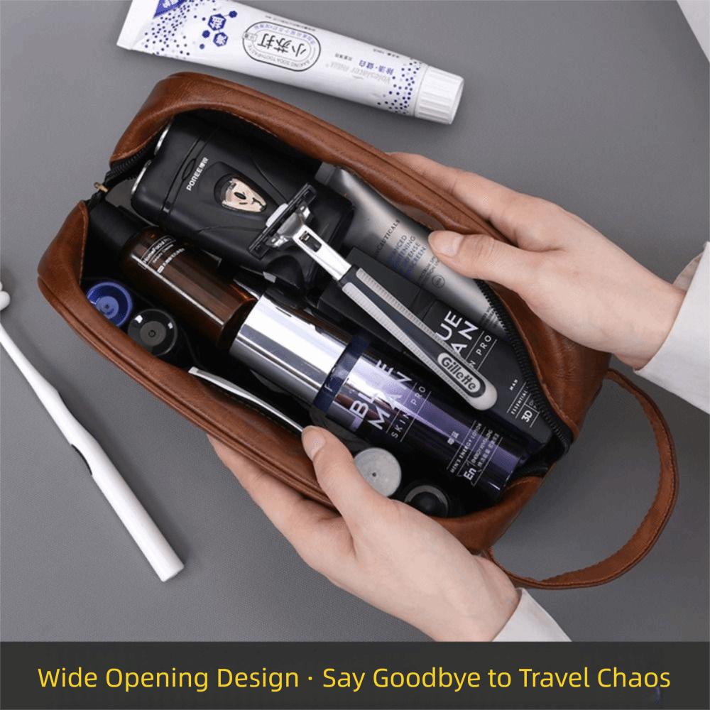 Multi Pocket Cosmetic Storage Bag Retro Travel Toiletry Bag Men Leather Wash Bag  Business Trips