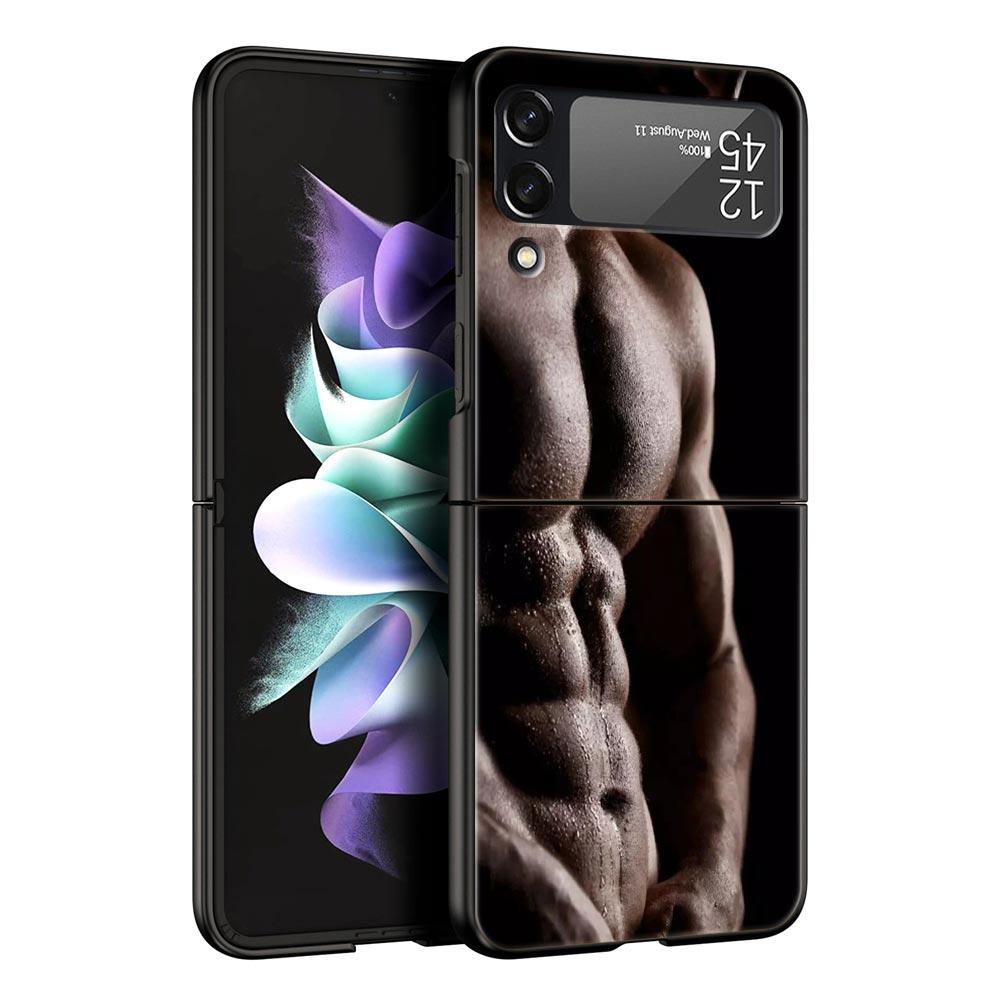 Жесткий ПК чехол для телефона Samsung Galaxy Z Flip 7 6 5 4 Черная крышка для Galaxy Z Flip 3 Складной Ударопрочный Мужской Мышцы пресса