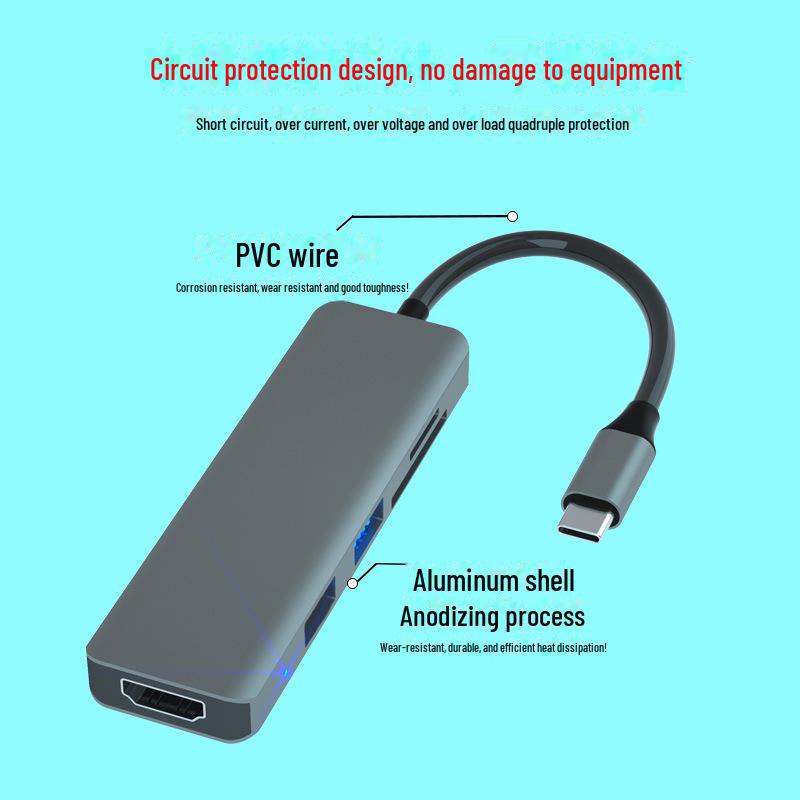 Алюминиевый концентратор Type-C «шесть в одном» с картридером SD/TF и USB-разъемом