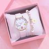 2 Pieces/set of Children's Watches Pink Cute Children's Watch Cartoon Pattern Quartz Watch and Bracelet
