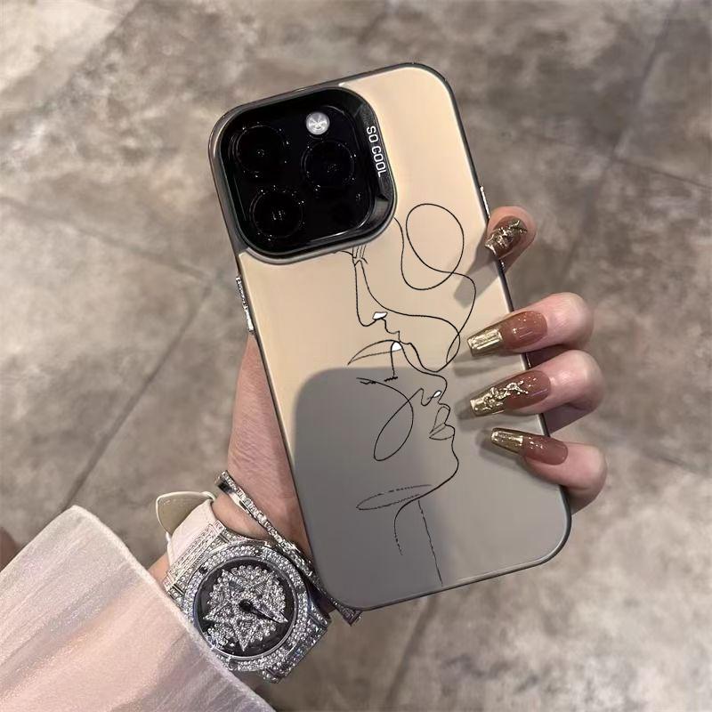 Чехол для телефона с линейным рисунком пары для iPhone 17 Чехлы iPhone 16 15 14 Pro Max 13 12 11 XS X XR 7 8 Plus 16E 17 Air Жесткая задняя крышка