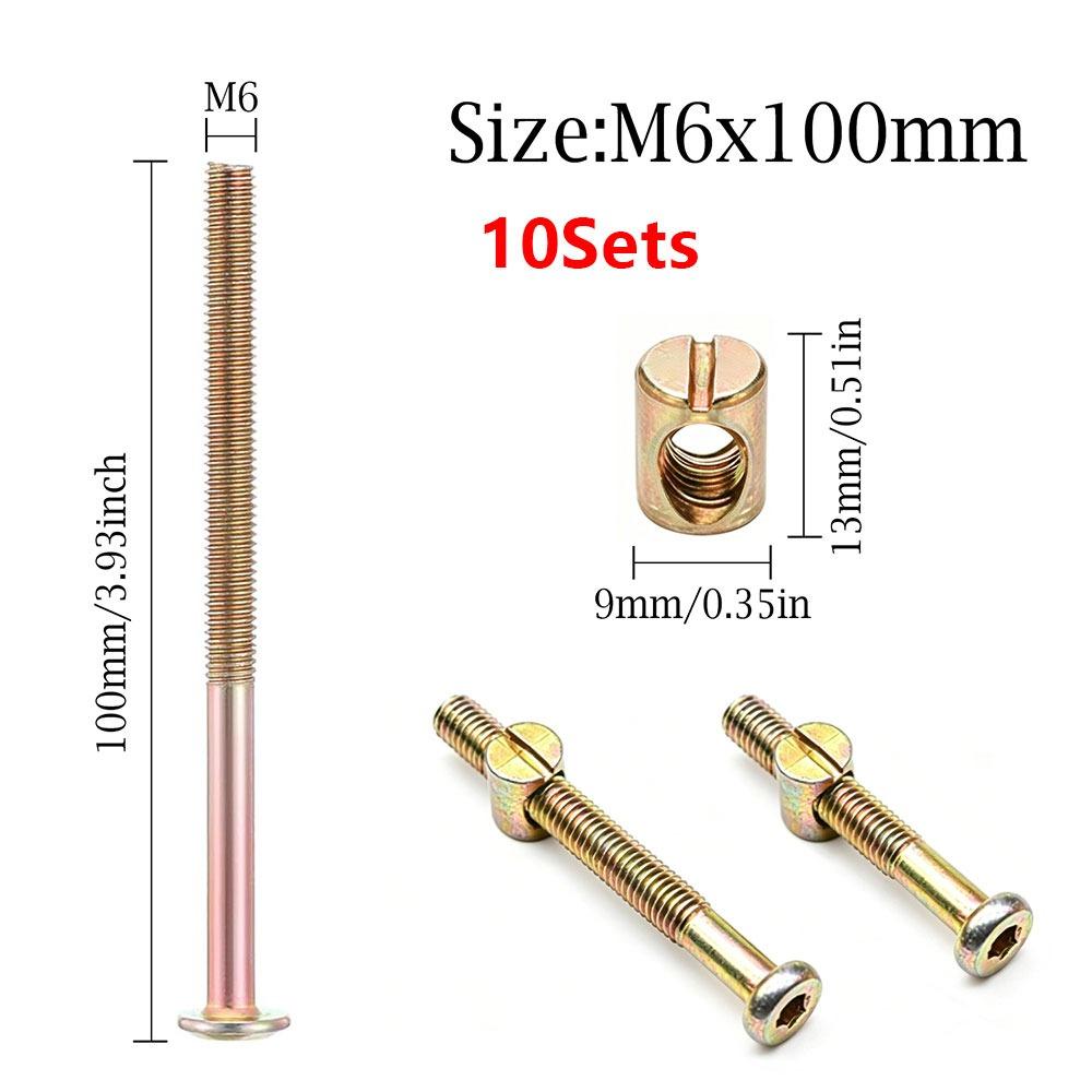 10Pcs 40-100mm M6 Furniture Bolts for Bed Frame Chair Cabinet Furniture Assembly