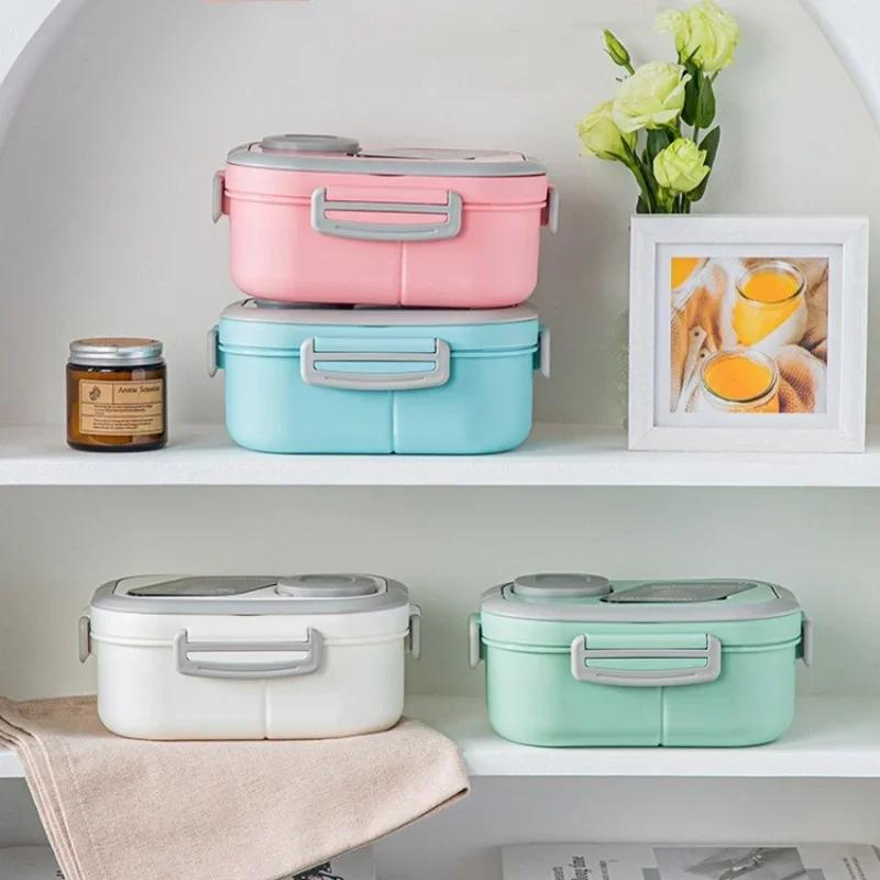 1200ML Portable Lunch Box Reusable Double Layer Compartment Bento Box Carrying Handle Outdoor Camping Meal Snack Food Containers