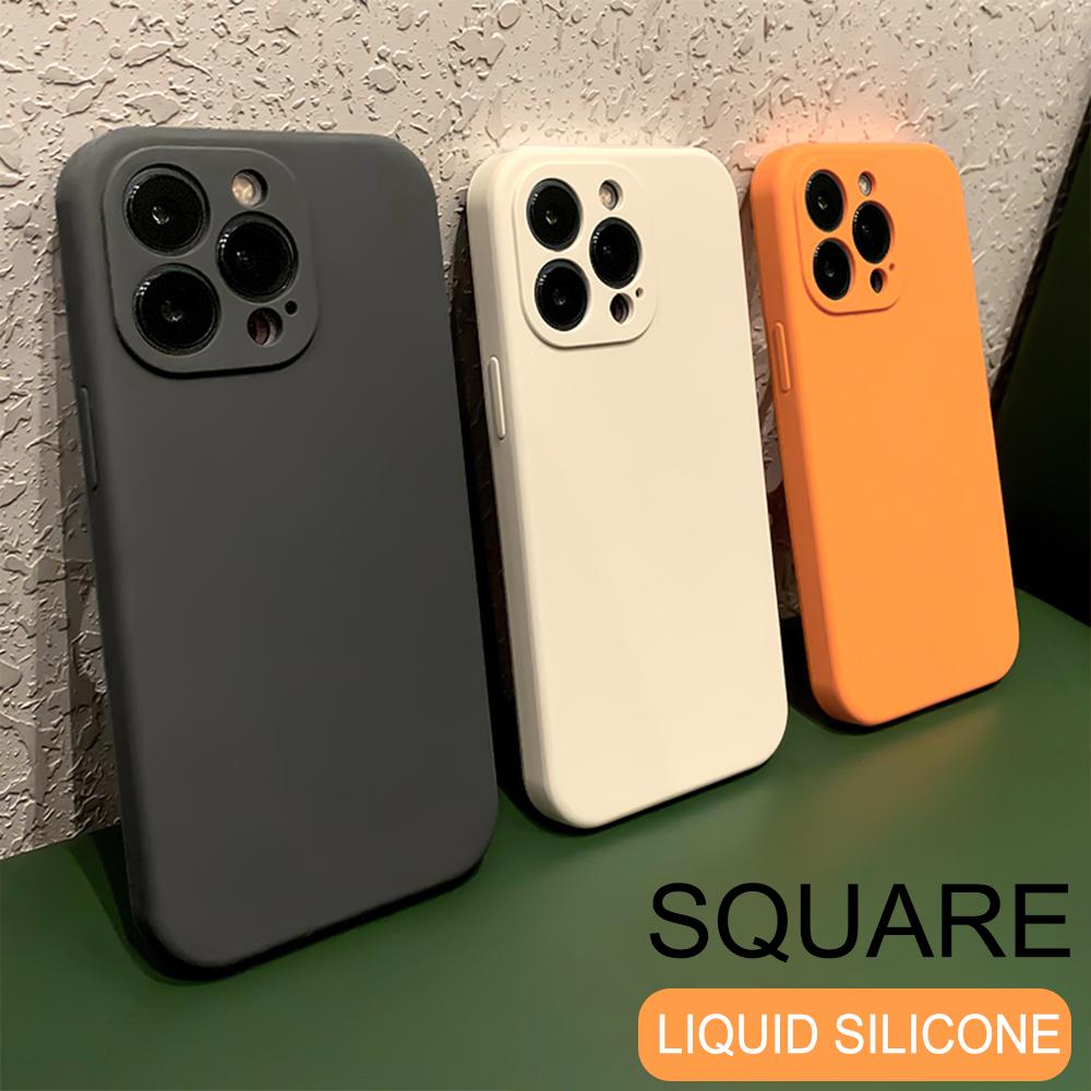 Fashion Square Liquid Silicone Cases With Inset Cloth for iPhone 11 12 13 14 15 16 Pro Max Plus Mini Covers iPhone X XR XS MAX 7 8 6 6s