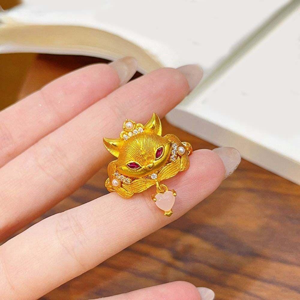 Golden Rhinestone Opening Ring Textured Animal Ring Creative Vintage Metal Ring Daily