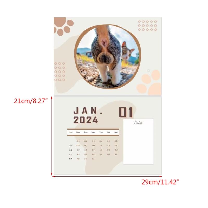 Календарь с милым котом, плотная бумага, ежемесячный настенный календарь с кошками, настенный календарь на 2024 год, забавные кошки для дома, офиса и школы