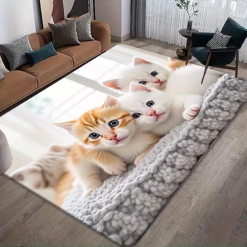 Очаровательный 3D коврик с принтом котенка для гостиной, 2D плоский коврик с изображением милого кота для спальни, дивана, игровой комнаты, домашний декор