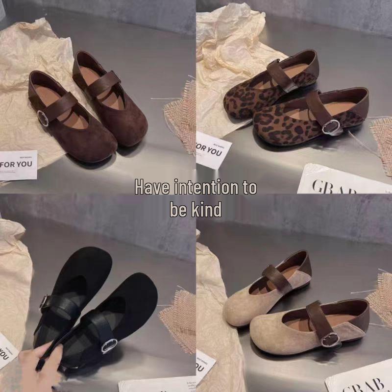 Туфли Мэри Джейн из мягкой кожи с леопардовым принтом, осень 2025: Удобная, универсальная, ретро обувь с низким вырезом для женщин