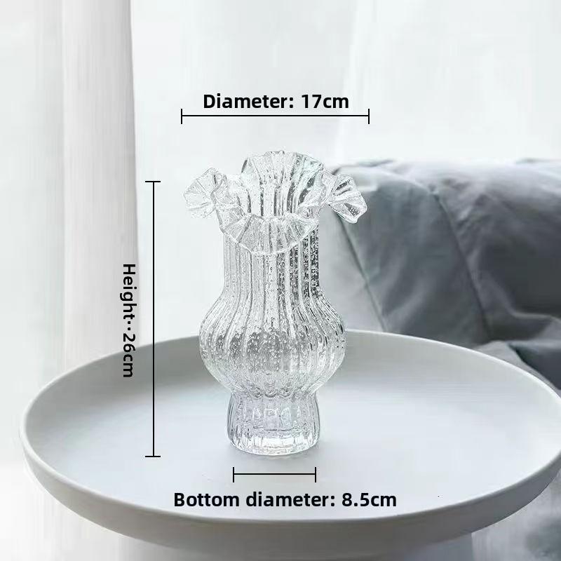 Pleated Skirt Luminous Fluorescent Glass Vase Flower Arrangement High Value Creative Simple Water Rose Lily Device