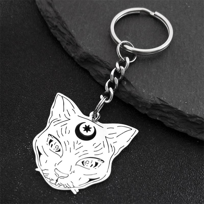 Witch Cat Crescent Moon Star Keychain for Women Men Stainless Steel Silver Color Bag Charm Accessories Jewelry llaveros K8574S01