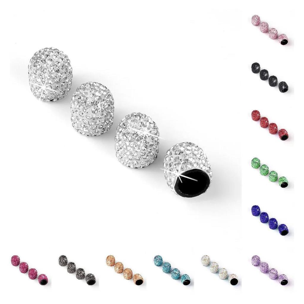 4PCS Bling Diamond Car Wheel Tire Valve Caps Tyre Rim Stem Covers for Automobiles Motorcycles Truck Bike Women Auto Accessories Valve Stems 1