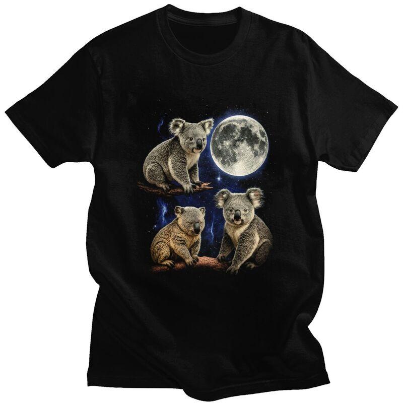 Men Three Moon Koalas T Shirts Streetwear Short Sleeves Pure Cotton Colthing Fashion Casual Design Graphic Tees Shirt