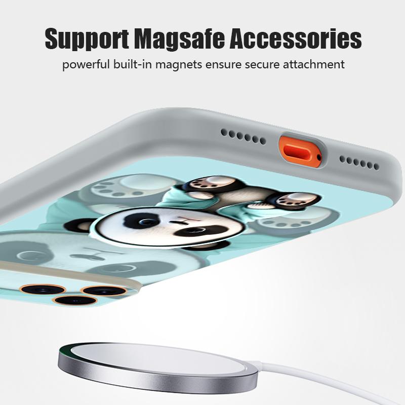 Чехол Синий Пальто с Рисунком Панды Для iPhone 17 Pro Max Магнитный Для Magsafe Покрытие с Ощущением Кожи Для iPhone 16 15 14 13 Pro Max