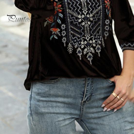 Женская блузка, традиционная мексиканская женская вышитая рубашка свободного кроя с цветочным принтом и рукавом 3/4, повседневная одежда