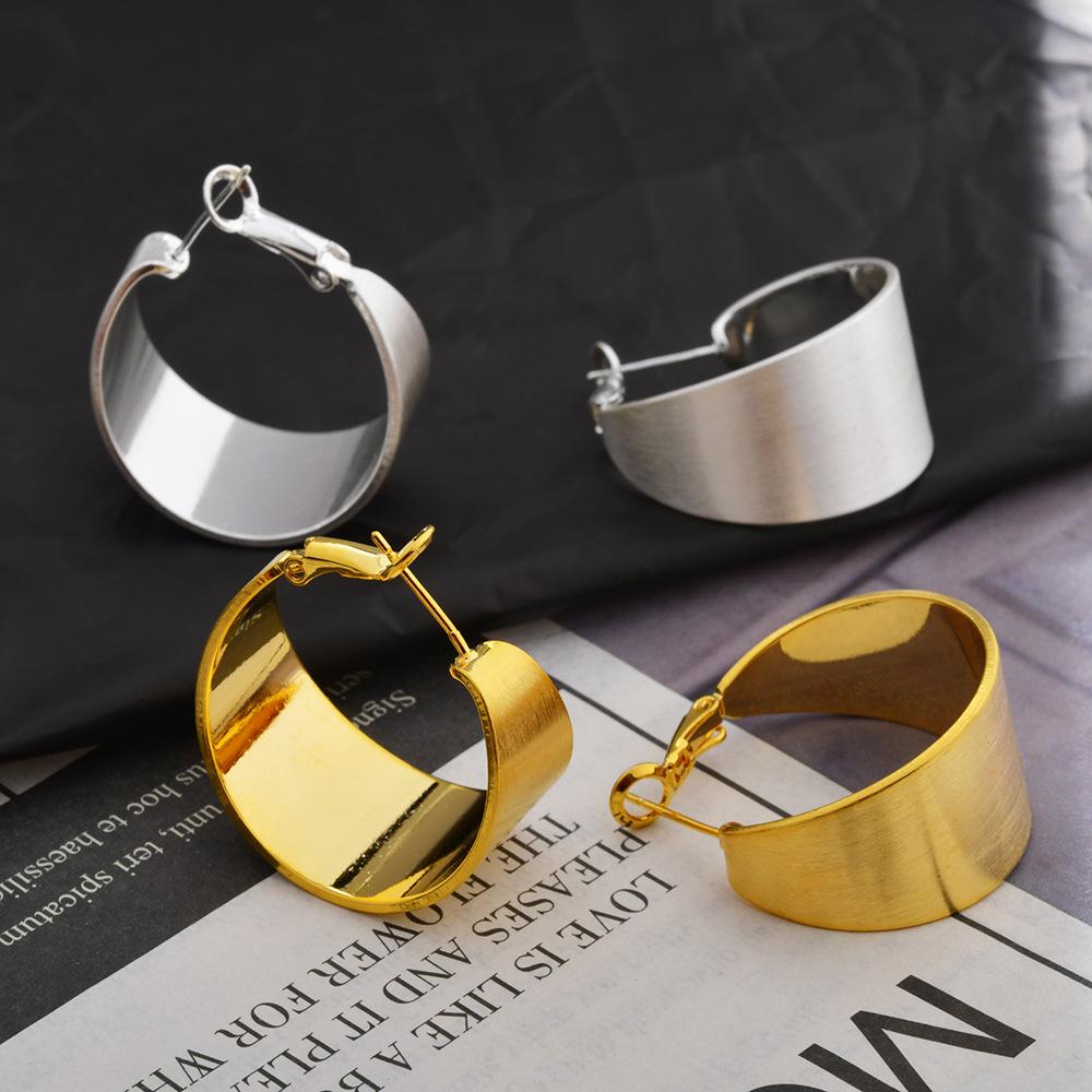 Wide Brushed Geometric Hoop Earrings - Fashion Simple High-End Cool Tone Statement Earrings for Women