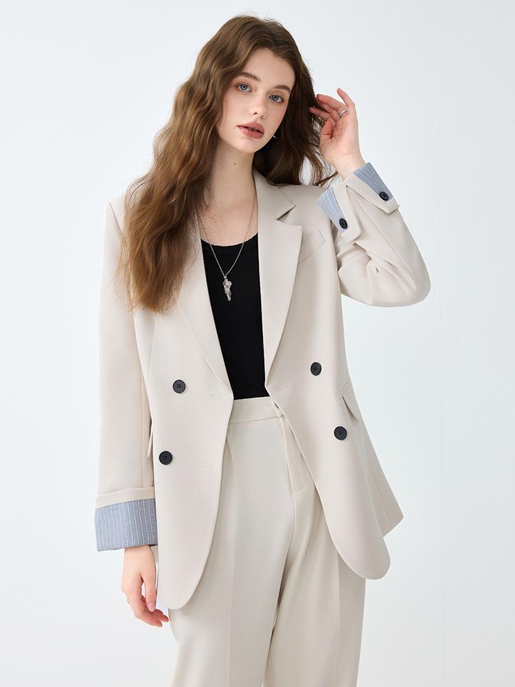 Женский повседневный костюм высокого класса: Осенний профессиональный стиль с темпераментом, включает куртку и брюки палаццо