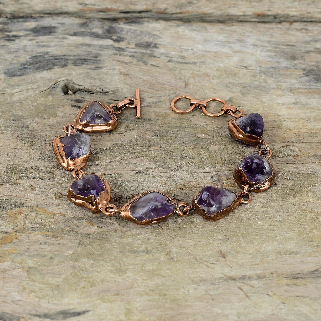 Супер 23 аметист грубый браслет гальванопластика медный браслет регулируемый браслет-цепочка гальванопластика ювелирные изделия ручной работы браслет из драгоценных камней