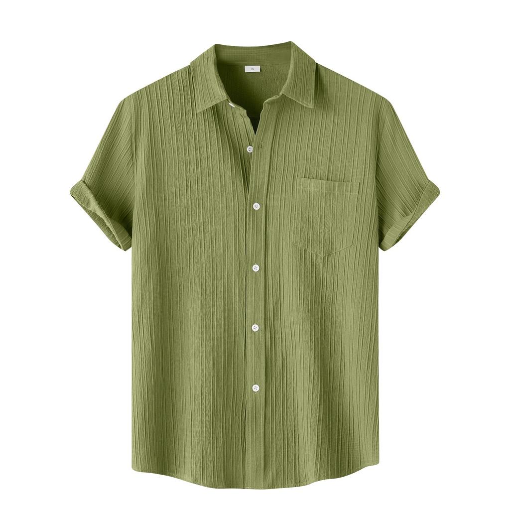 Мужская повседневная однобортная рубашка в полоску с одним карманом и короткими рукавами