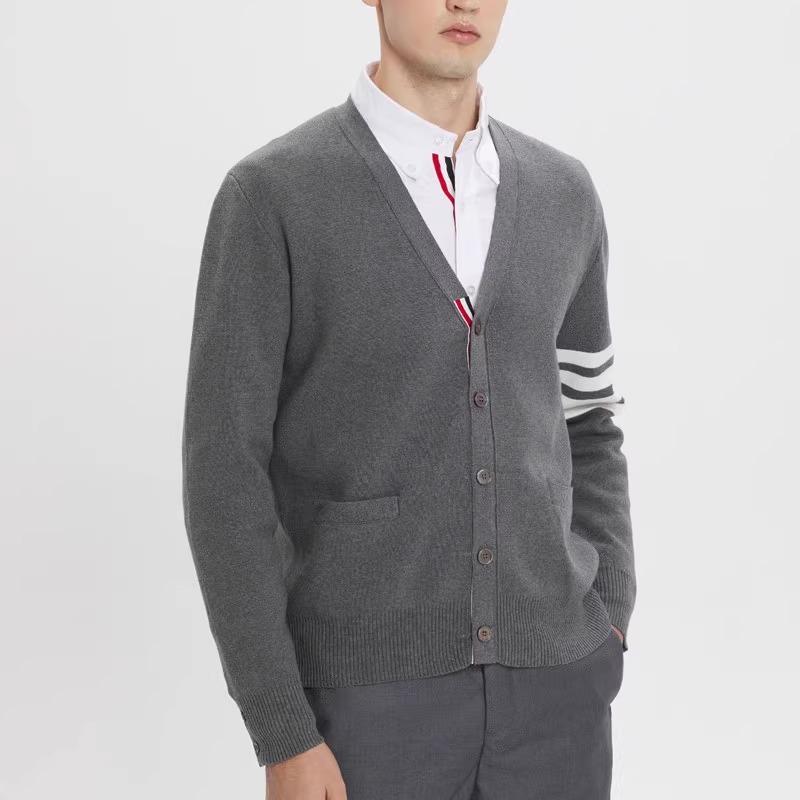 High End Luxury Brand V-neck Knitted Cardigan Men's Spring and Autumn Trend Classic Four Bar Korean Casual Couple Sweater Coat