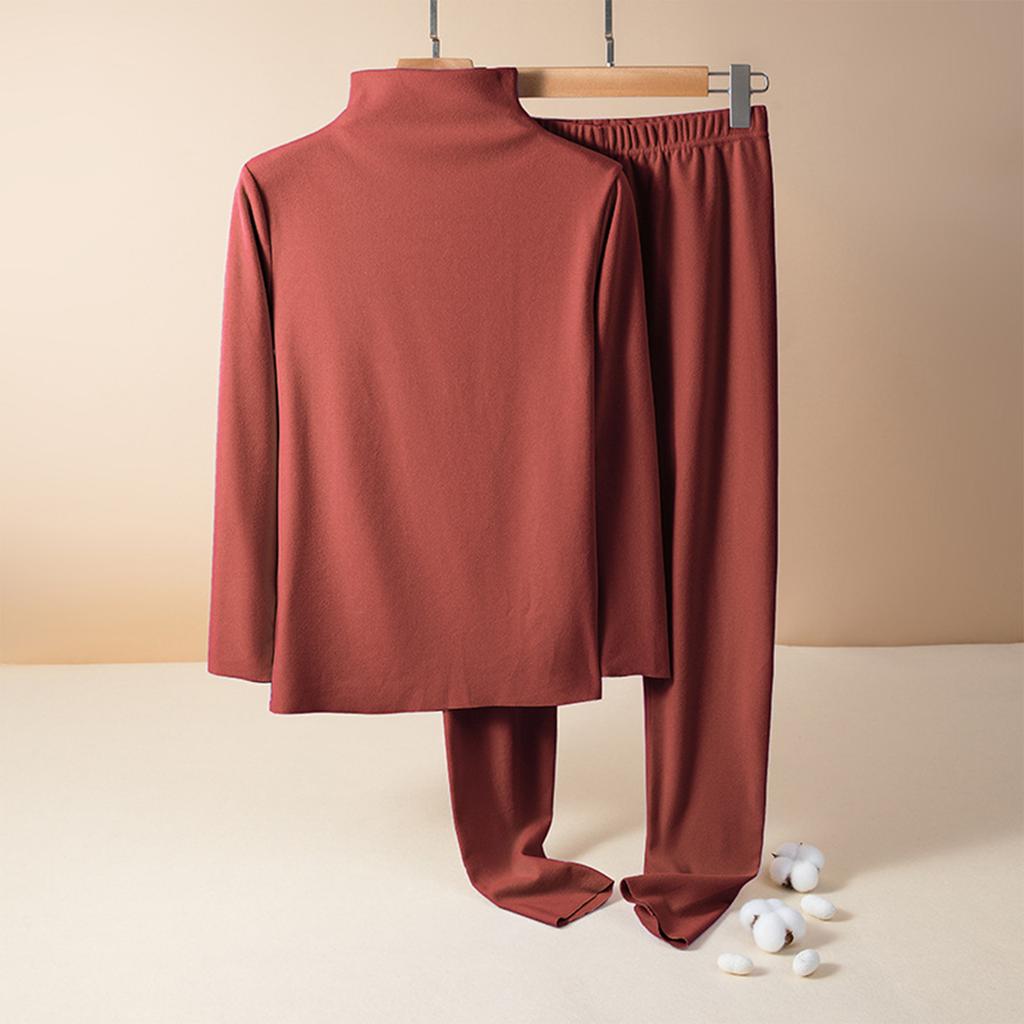 Ladies' Casual And Comfortable Long Sleeved Solid Color With Thick Velvet Sleepwear And Warm Pants Plus Size Set