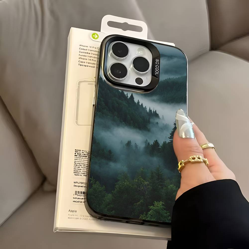 Чехол для телефона "Туманный горный лес" для iPhone 17 17Air 16 15 14 13 12 11 Pro Max Plus Цветной Серебристый