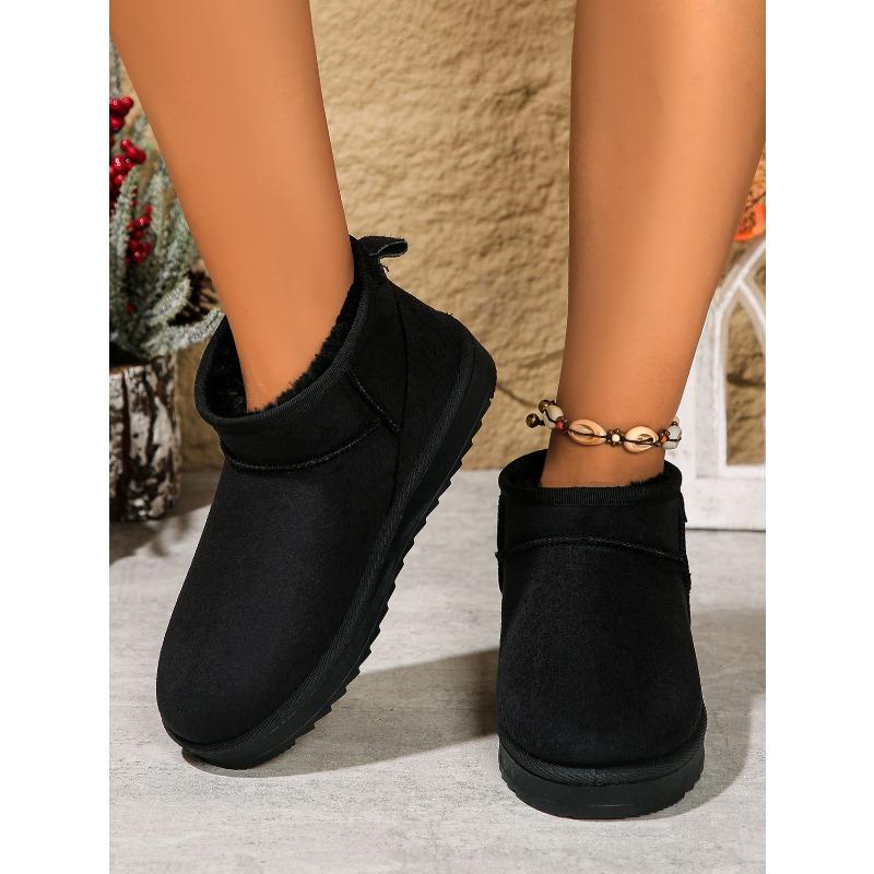 Women's winter snow boots, new style, flat sole, short, fleece-lined, comfortable cotton boots.