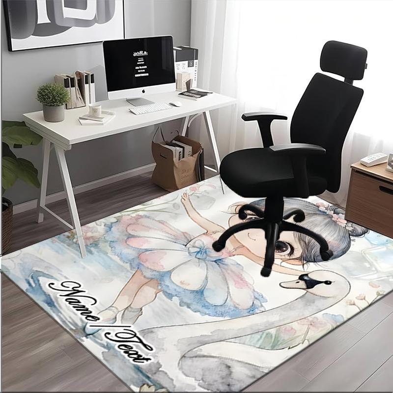 1PC Custom Name Swan Princess Fantasy Scene Theme Floor Mat Ideal for Living Room, Game Rooms, Office, Bedroom,Floor Mat Playful Design