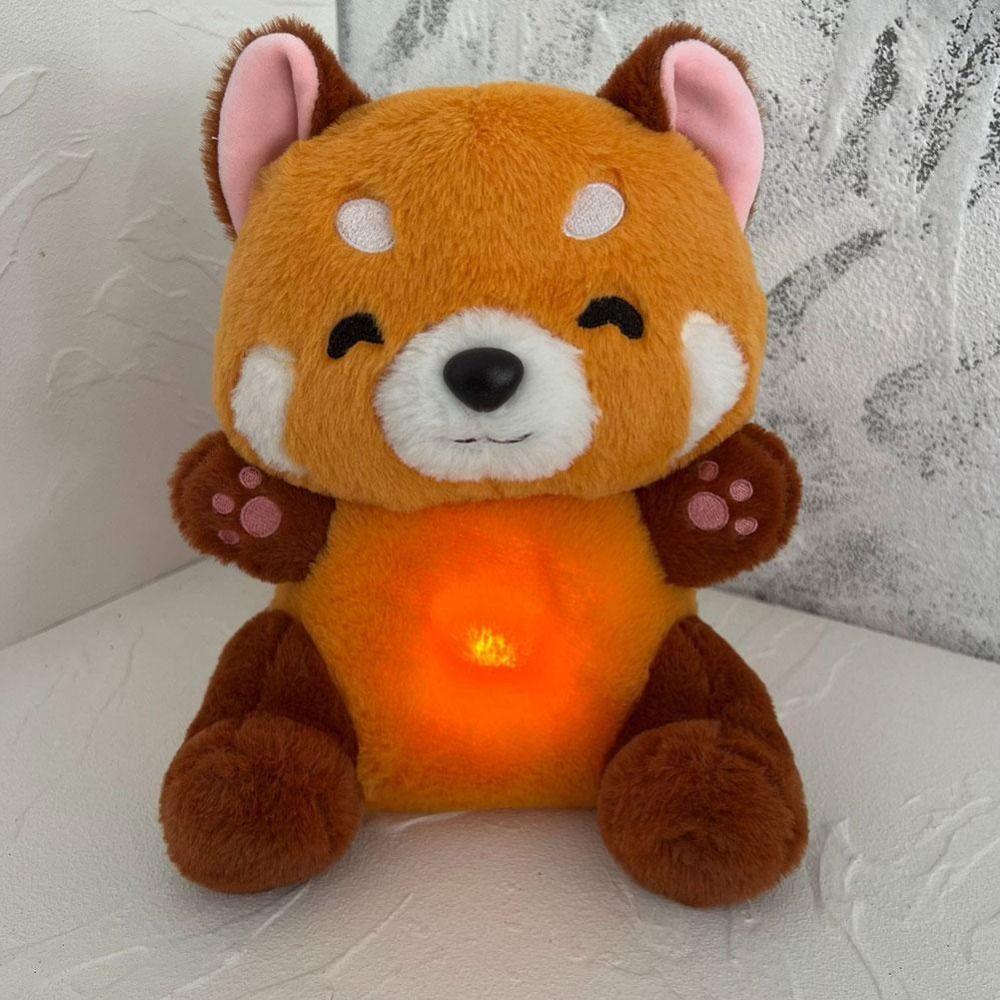 Stuffed Animal Breathing Red Panda Music Lights Sound Sleeping Doll Children Gift