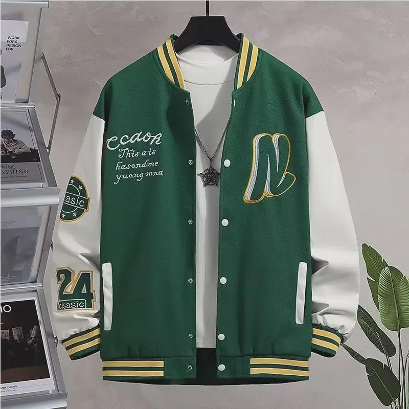 Men's Trendy College-Style Embroidered Baseball Jacket - Hong Kong Style, Perfect for Spring and Autumn Couples and Students