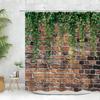 Шторка для душа "Кирпичная стена" Винтажные лозы Весенняя зелень Природный пейзаж Лист Ферма Цветок Полиэстер Декор для ванной комнаты Занавеска