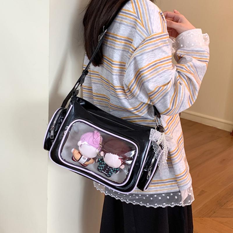 Women's Transparent Ita Bag Large Capacity Crossbody Shoulder Bag Cute Anime Style With Clear Window Fashion Satchel Display Bag