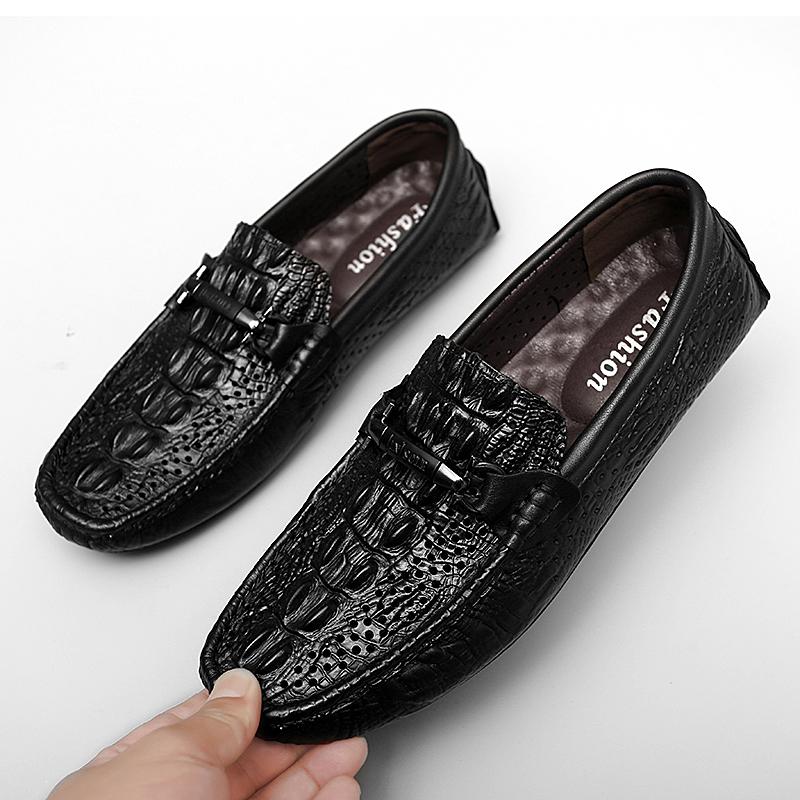 Fashion Fashion Genuine Leather Man Loafers Classic Slip-on Casual Shoes Business Men Moccasins Crocodile Pattern Non-slip Driving Shoes