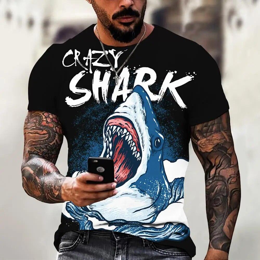 T Shirt For Men Anime Shark Print Men's T Shirt Hip Hop Style Short Sleeve Tops Summer Round Neck Streetwear Oversized Tees