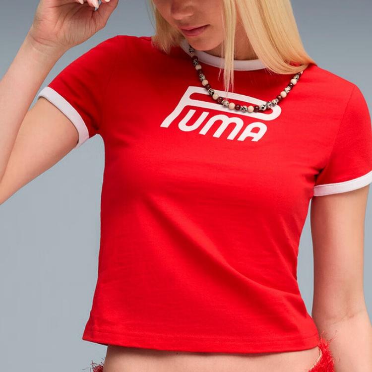 Puma Archive Future Графическая Приталенная Футболка с Принтом Букв Простая Универсальная с Коротким Рукавом Женские Топы 634053-11